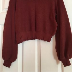 Burgundy cropped sweater with flair sleeves